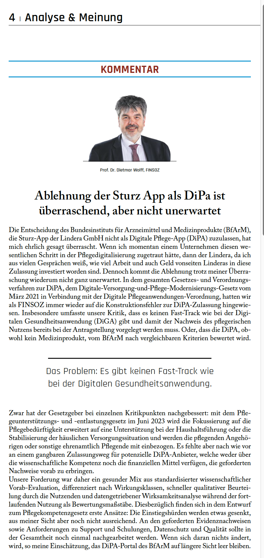 Ablehnung der Sturz App als DiPA