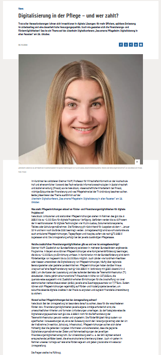 Digitalisierung in der Pflege - und wer zahlt?